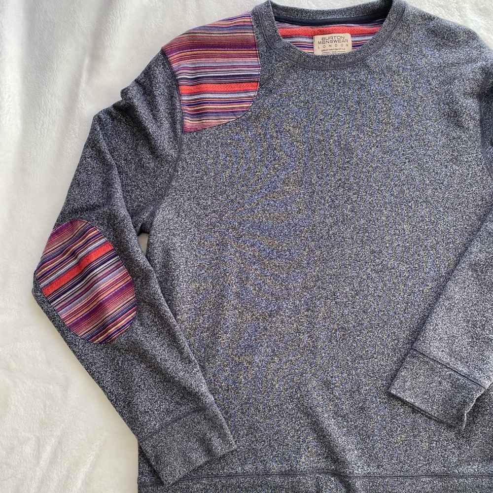 Burton Gray Crewneck Pullover Sweater Elbow Patch Large Preppy Casual Gorpcore - Picture 4 of 7